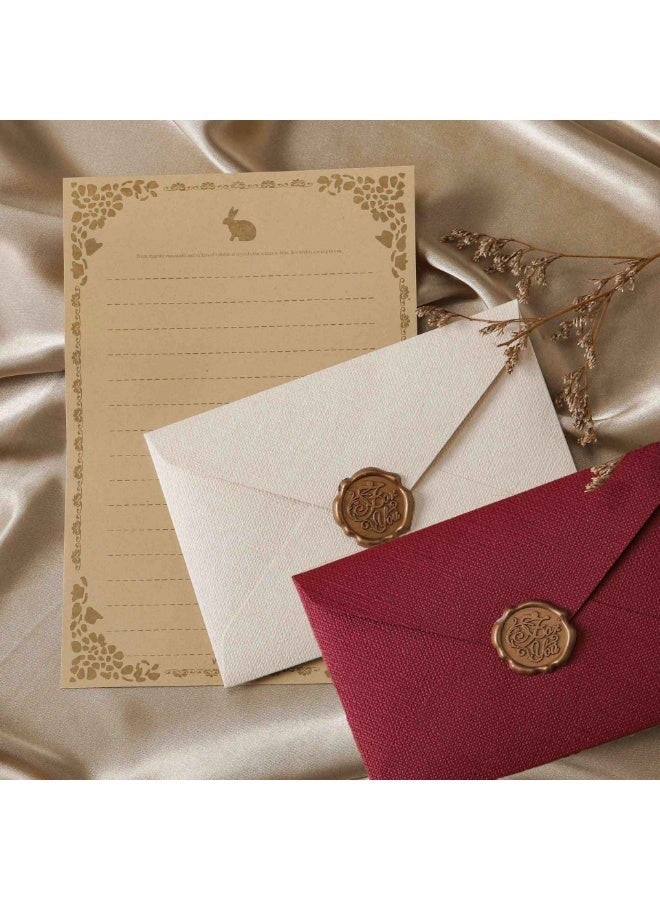 مجموعة هدايا فاخرة من 32 قطعة من مغلفات الكتان لكتابة رسائل الحب وبطاقات أعياد الميلاد - 6 مغلفات سميكة + 20 ورقة قرطاسية + 6 أختام شمعية - Image 1